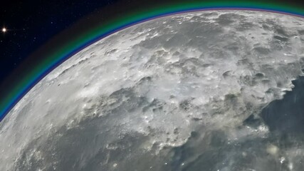 Aufkleber - The moon's rocky surface contrasts with earth's colorful atmosphere, capturing the essence of space exploration and the wonders of the universe