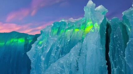 Aufkleber - Turquoise ice formations glow under a pastel sunset, showcasing the beauty of winter landscapes. Perfect for peaceful backgrounds evoking adventure outdoors