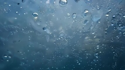 Aufkleber - Capturing stunning water droplets forming abstract patterns against a vibrant blue background. Delicate texture and liquid nature create a captivating visual