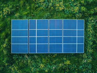 Solar panels harnessing sunlight in a verdant landscape on a bright sunny day