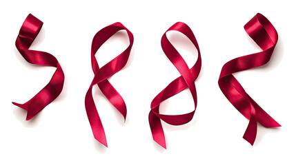 Poster - Collection of Elegant Red Ribbons Isolated on a White Background Generative AI