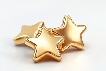 three shiny golden star shapes arranged creatively on a white background.