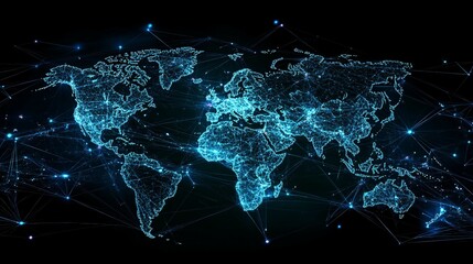 Wall Mural - a glowing digital map of the world with interconnected lines