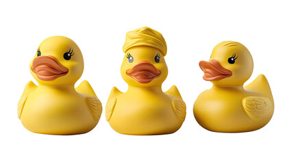 Poster - Colorful Rubber Ducks Collection on White Background Generative AI