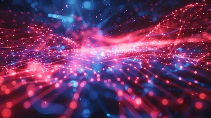 Fototapete - Abstract digital network with glowing red and blue nodes. .