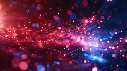 Poster - Abstract digital network with red and blue bokeh.  .