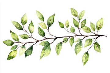 Wall Mural - green leaf branch illustration, white isolated background