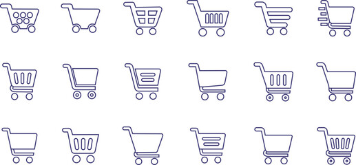 Shopping cart trolley icon in line set. Containing shopping, order, buy, purchase, bought, sale, sell, store, market for e-commerce. Vector for apps or website isolated on transparent background