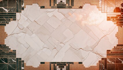 White marble tile background with gold border