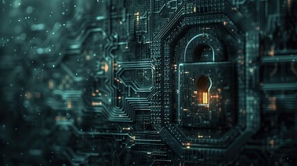 Poster - A glowing keyhole embedded in a circuit board, representing digital security.
