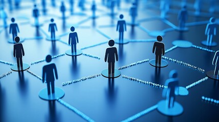 Aufkleber - Abstract representation of a digital network with human icons, symbolizing data, connectivity, and the interaction between technology and people, Generative AI