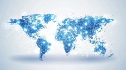 Fototapete - Digital map of the world connected by a network of glowing nodes, symbolizing global connectivity, communication, and the internet's vast reach, Generative AI