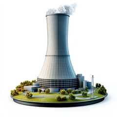 Nuclear power plant model, white isolate background