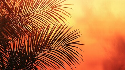 Poster -   A close-up of a palm tree set against a vibrant orange sky