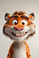 Canvas Print - A cheerful tiger caricature displaying a big grin against a simple background showcasing playful character design