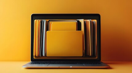 Aufkleber - Laptop screen filled with yellow folders on a yellow surface.
