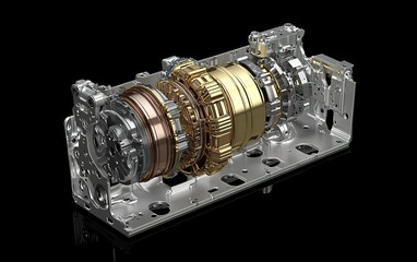 Poster - Detailed view of a complex gear system showcasing engineering precision in a mechanical assembly
