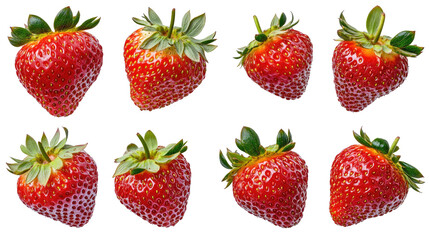 Poster - Fresh Strawberries Arranged in a Collection on a White Background Generative AI