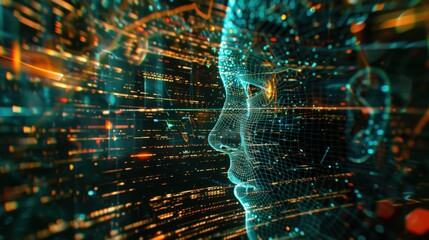 Poster - digital human face with data visualization effects