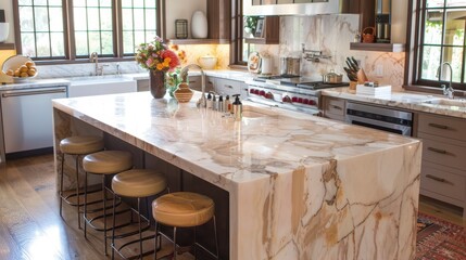 Wall Mural - Elegant Kitchen with Marble Island and Natural Light