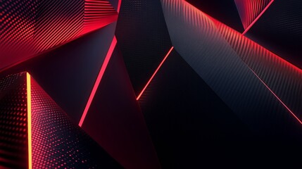 Poster - abstract geometric patterns illuminated by vibrant red lights creating a striking visual effect in a