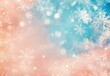 © SKIMP Art - A background of light pastel peach and blue with snowflakes, bokeh lights in the background Generative AI