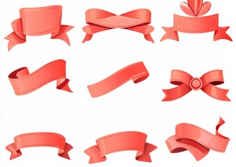 Poster - Illustration of modern red ribbons. Ribbon banner promotion.