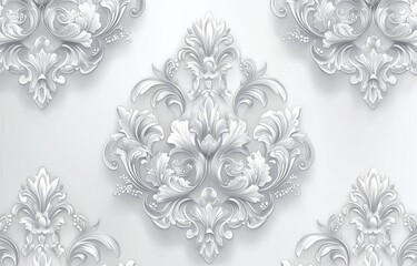 Decorative Damask flower ornaments for fabric, wallpaper, packaging, old-fashioned wallpaper in the Baroque style. Ornamental damask flower ornaments for fabric, wallpaper, packaging.