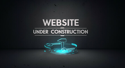 Poster - Construction sign indicating website under construction with tools and digital elements displayed