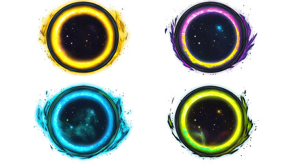 Poster - Colorful Solar Eclipses With Starry Skies in Vibrant Neon Shades Generative AI