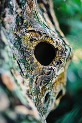 Canvas Print - Close-up of a Weathered Tree Bark with Hollow; Nature's Texture for Eco-themed Designs