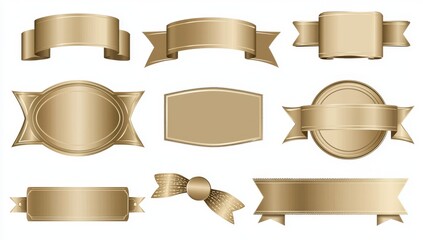 Poster - The Set of Gold Ribbons is real with shiny old labels, wave banner elements, promotion retro decorations and yellow price tags. It is a realistic set of modern gold ribbons with the look of old.