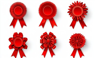 Poster - Set of premium quality and guarantee labels isolated on white background. Modern illustration of red ribbon and banner.
