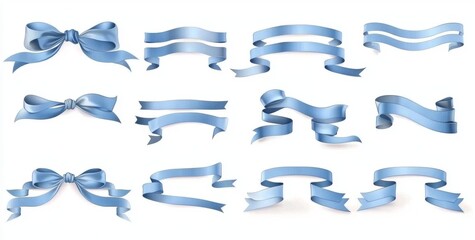 Poster - An isolated background with blue ribbons or banners. Ribbon blue colored. Modern set of ribbons or banners.