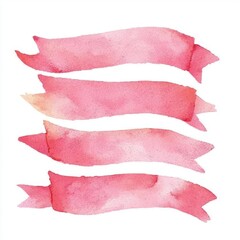 Poster - Set of stunning rose pink ribbon watercolor raster illustrations