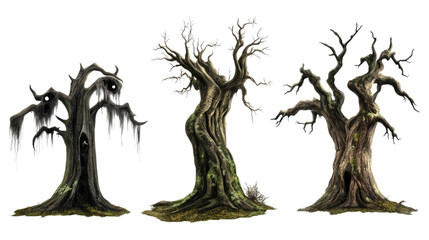 Poster - Spooky Set of Gnarled Trees Creating an Eerie Atmosphere Generative AI