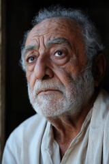 Sticker - Close-up portrait of an elderly man with intense eyes and white beard, reflecting wisdom and experience. Ideal for emotional storytelling.