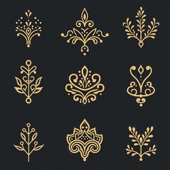 Poster - An ornamental logo line with arabic flowers in black and gold.