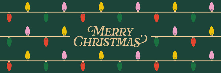 Wall Mural - christmas banner with christmas lights background illustration. merry christmas lettering. trendy fe