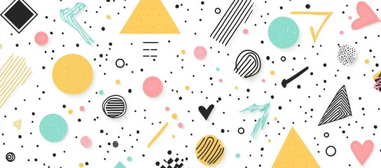 Poster - Circles, triangles, 90's funky Memphis ornaments, abstract design elements. Collection trendy halftone modern geometric shapes. Modern illustration.