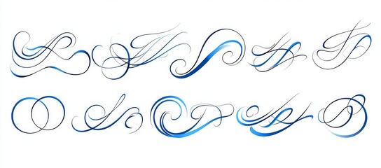 Poster - Swirl ornaments, line style flourishes, ornamental curls. Menu decoration, diploma, invitation, wedding card, outline text divider.