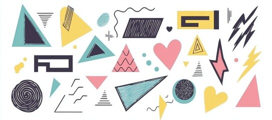 Poster - Graphic 90s funky Memphis ornaments, geometric shapes, trendy halftone modern geometric shapes. Abstract illustration.