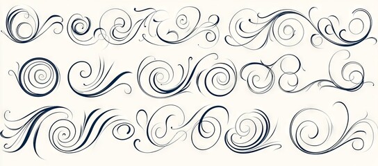 Poster - An ornamental set of calligraphic swirls and line flourishes with decorative elements. Use this element for menus, certificates, diplomas, invitations, wedding cards, and outline text dividers.