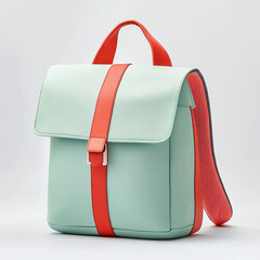 Minimalist mint green backpack with orange strap for everyday commuting and lightweight travel.