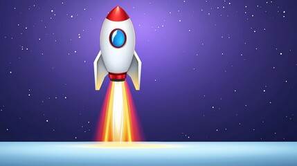 Poster - Colorful Rocket Launching into the Outer Space