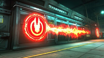 Poster - Futuristic Wall with Fiery Energy Effect