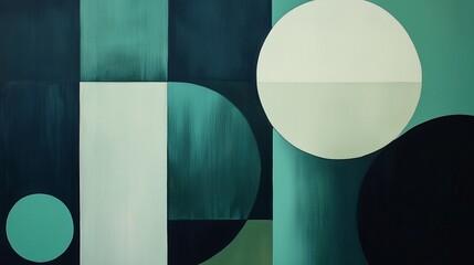 Poster - Abstract geometric artwork featuring circles and rectangles in shades of blue and green