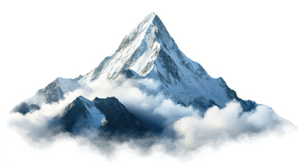 a majestic snowy mountain peak rising above fluffy clouds, showcasing natural beauty and serenity in