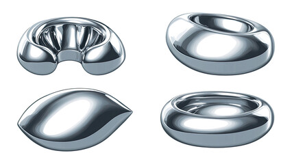 Poster - Melty Chrome Shapes Collection Displayed on a White Background Generative AI
