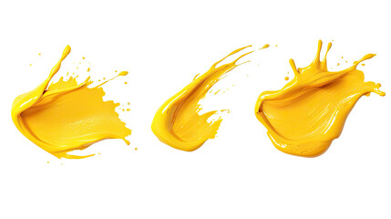 Poster - Collection of Artistic Yellow Paint Strokes on a White Background Generative AI
